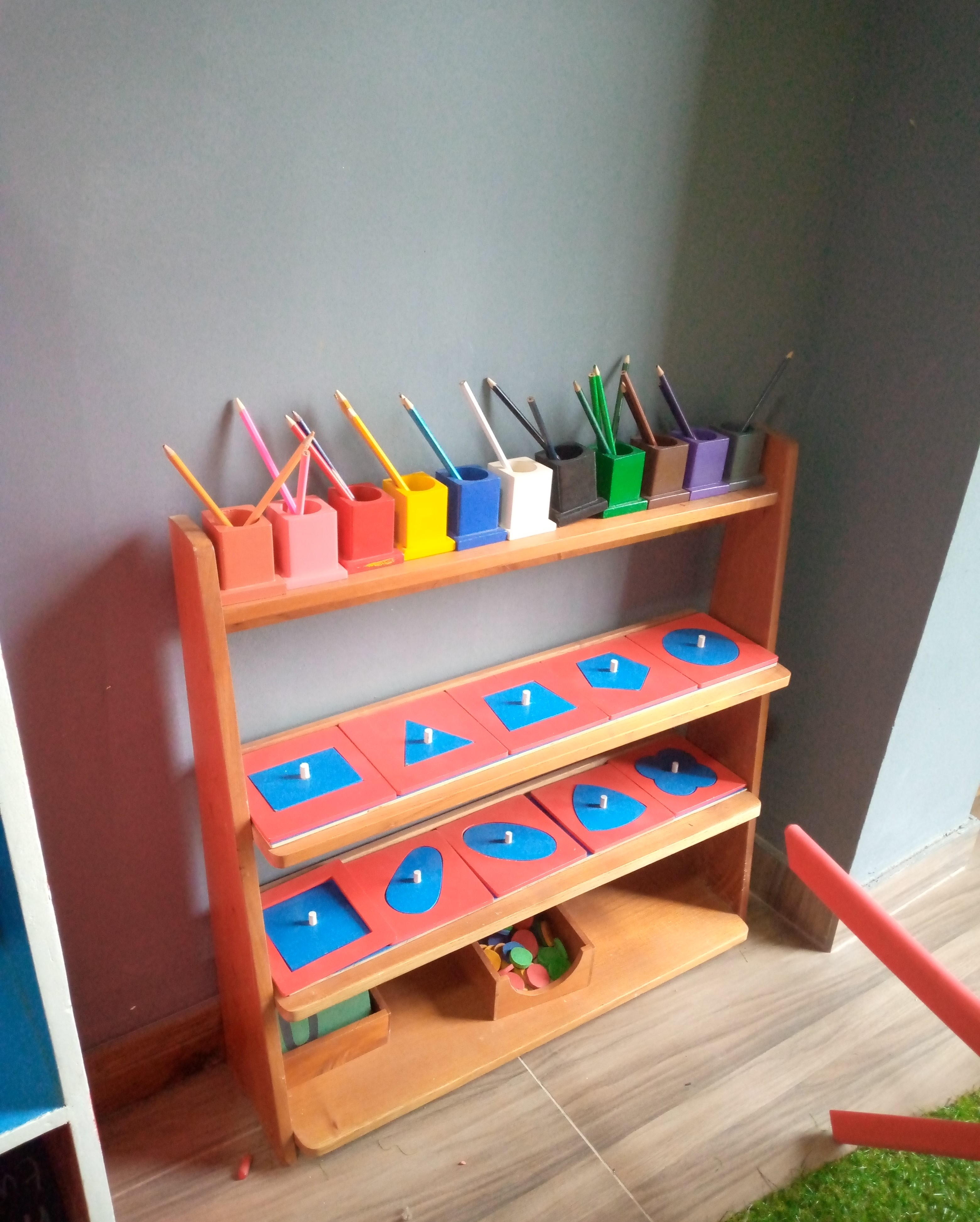 Shelves with activity materials